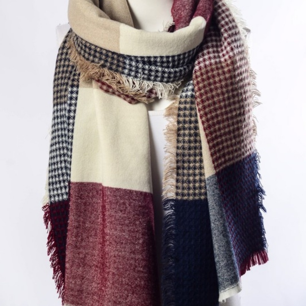 NEW Burgundy + Navy Blanket Scarf - Picture 4 of 5